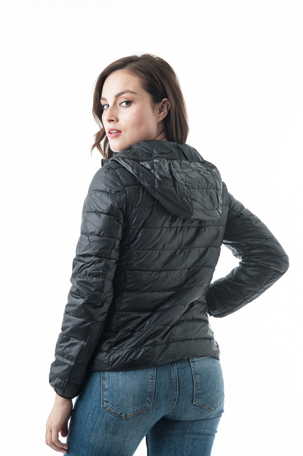 Khanomak Long Sleeve Light Weight Hooded Packable Down Jacket With Carry Bag