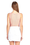 Sleeveless Deep V Mesh Panel Lace Overlay Sheer Round Neckline Bodysuit