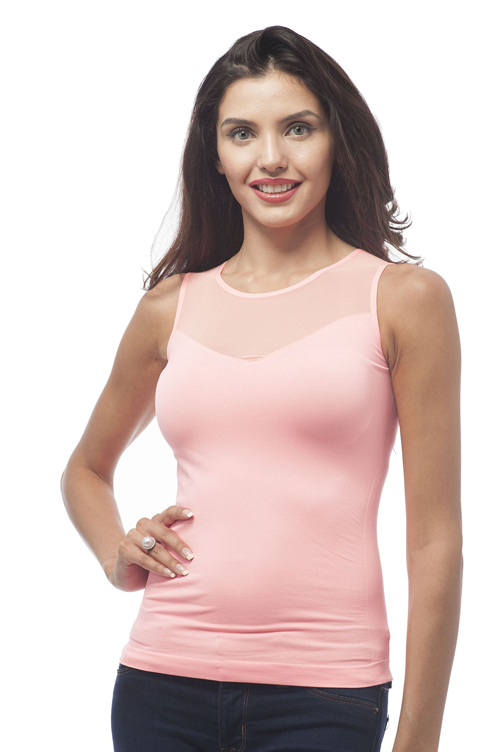 Sleeveless Stretch Shirt with Mesh V Back Top wth Ribbed Sides