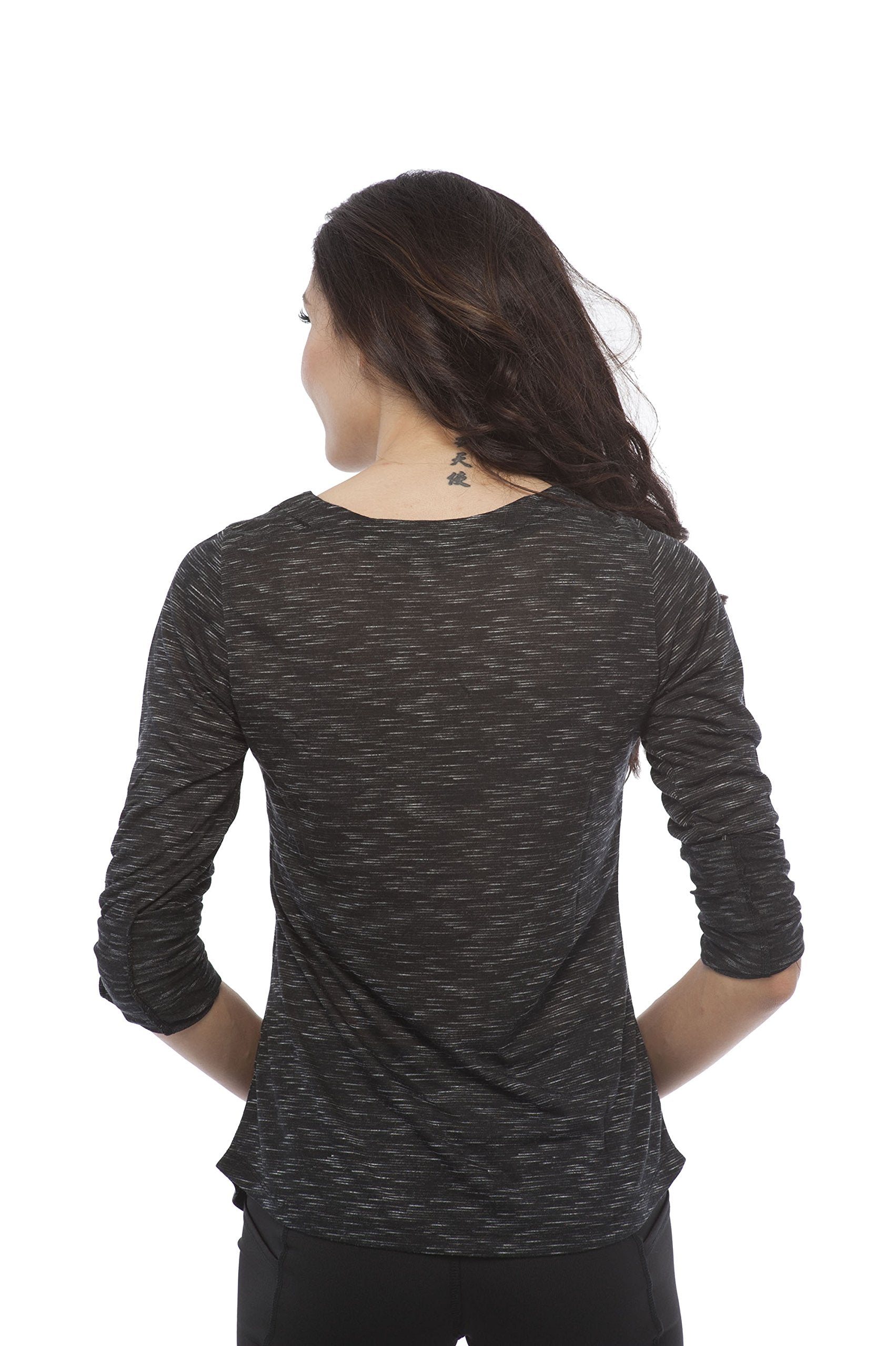 3/4 Roll Up Scoop Neck Top With Front Zipper Pocket Detail