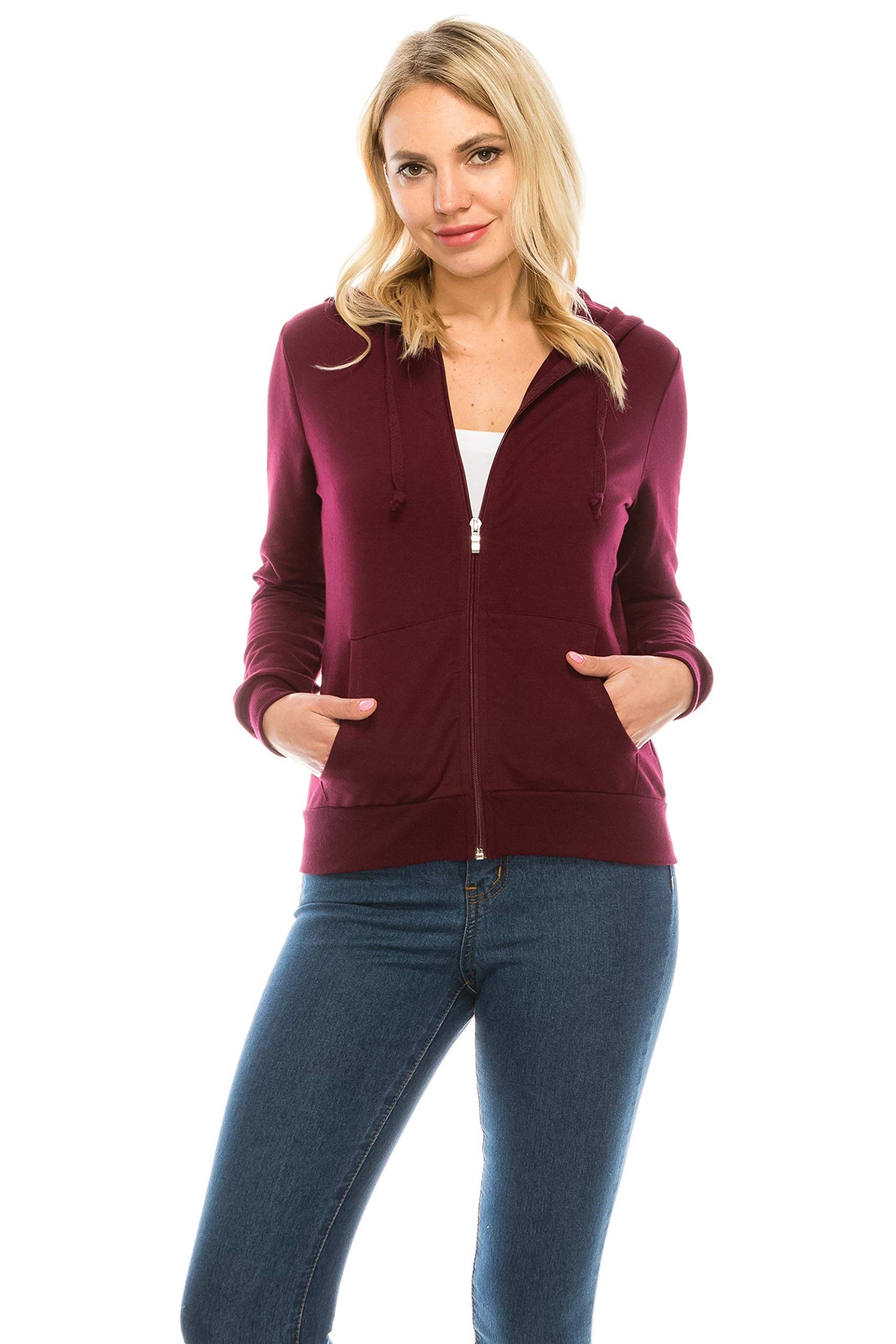 Women's Fleece Zip Through Casual Fit Cotton Hoodie with  Drawstrings