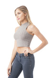 Khanomak Sleeveless Ribbed Turtle Neck Crop Top