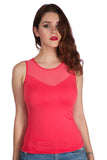 Sleeveless Stretch Shirt with Mesh V Back Top wth Ribbed Sides