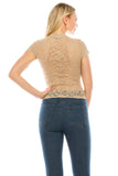 Women's Cap Sleeve Mock Neck Lace Elegant Floral Mustard Top Blouse - Small