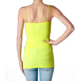 Active Products Plain Long Spaghetti Strap Tank Top Camis Basic Camisole Cotton, Neon Yellow, Medium