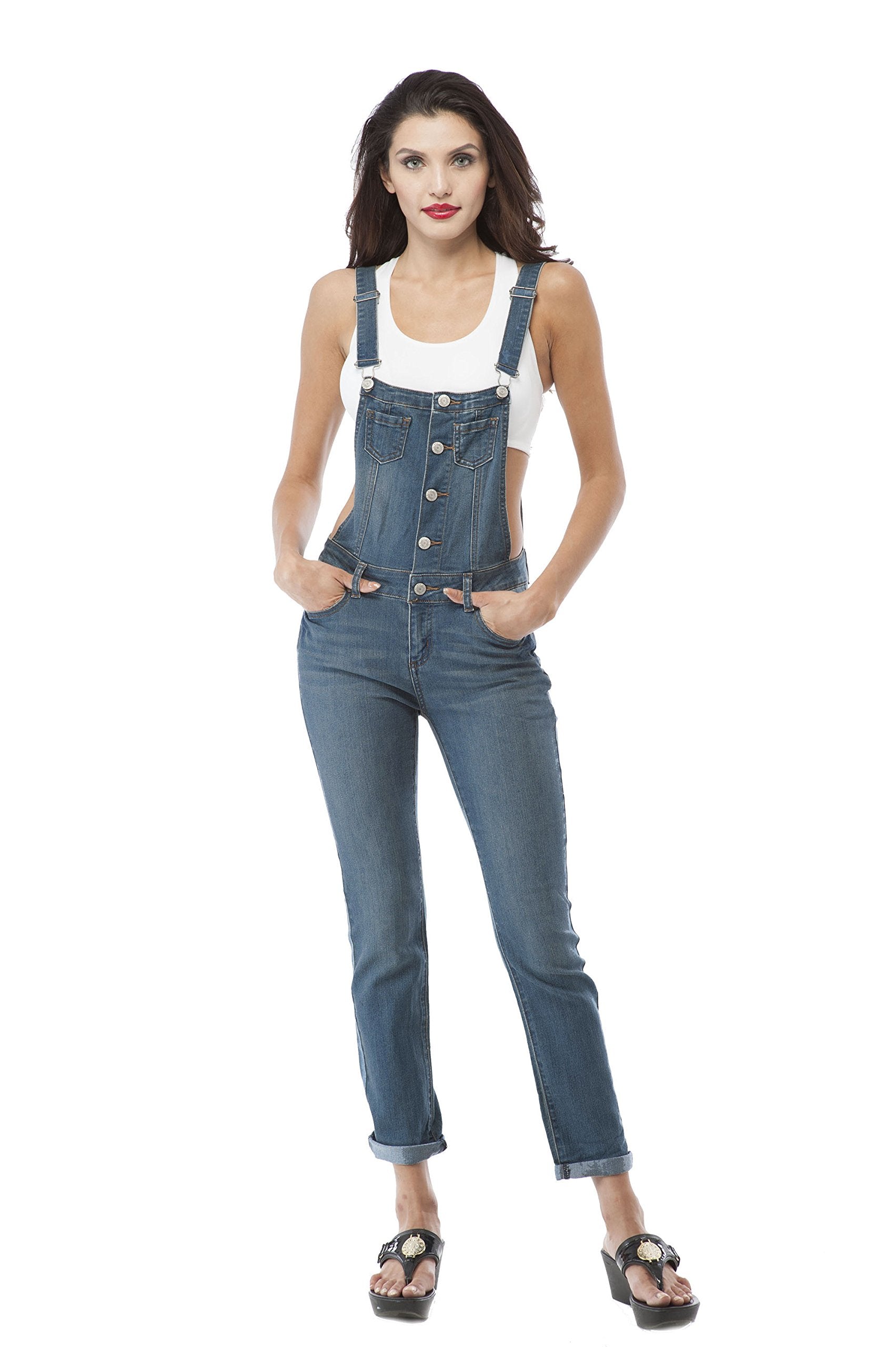 Hollywood Star Fashion 5 Frontal Button Long Overall Skinny