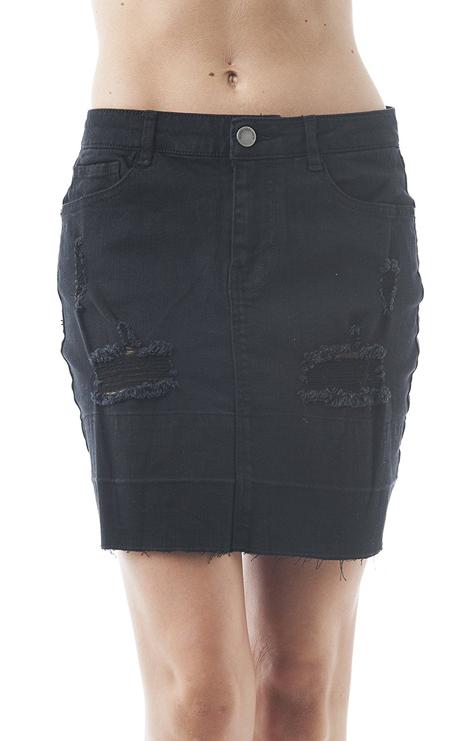 Denim Distressed Skirt With Shadow Hemline