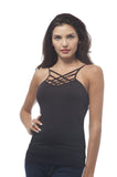 Hollywood Star Fashion Plain Front Strappy Top With Ribbed Sides