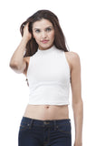 Hollywood Star Fashion Plain Sleeveless Mock Turtle Neck Crop Top