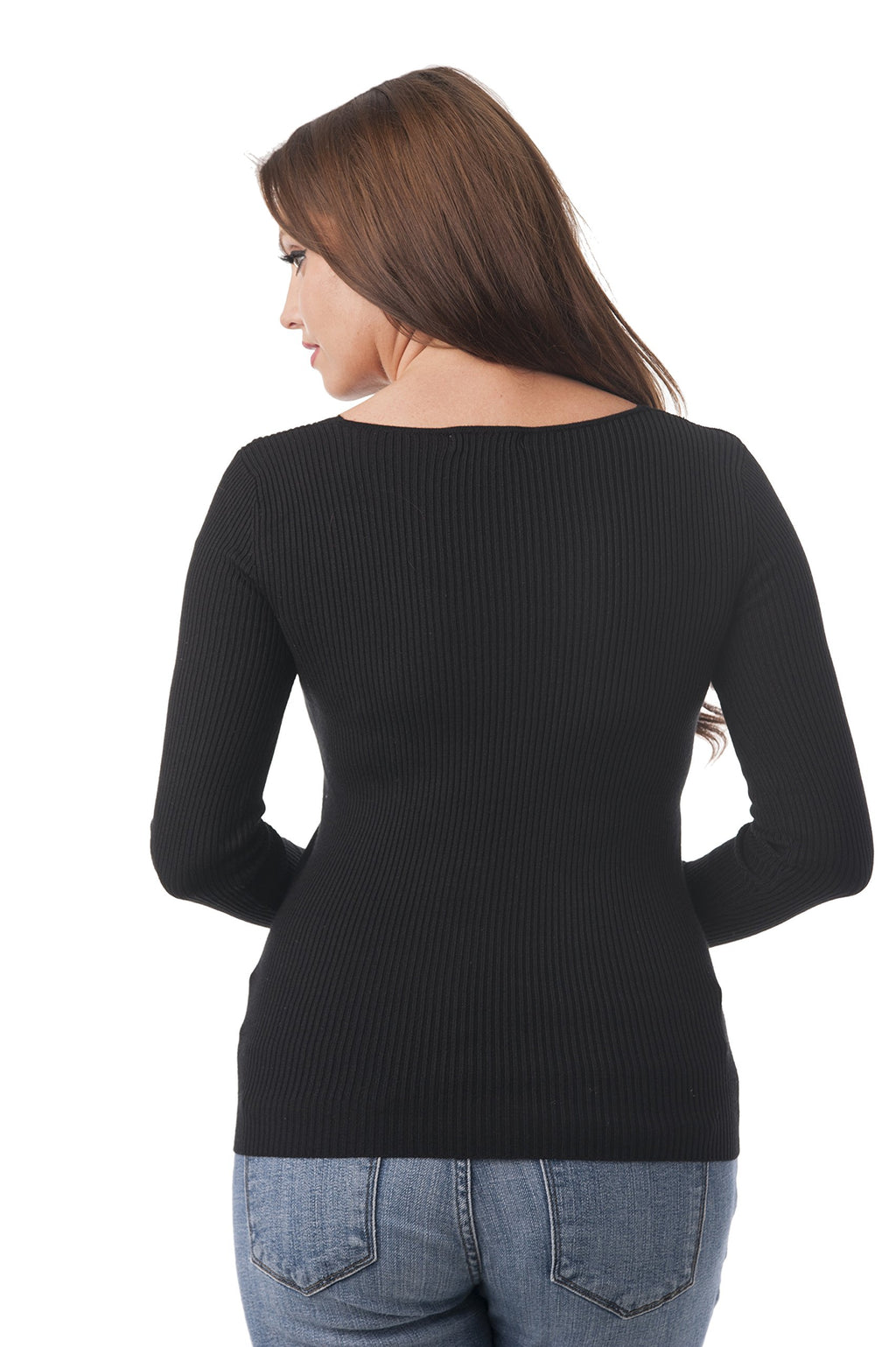 Khanomak Long Sleeve V Neck Ribbed Sweater