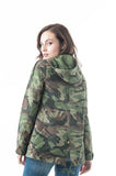 Hooded Long Sleeve Camo Print Utility Anorak Drawstring Waist Zipper Long Jacket