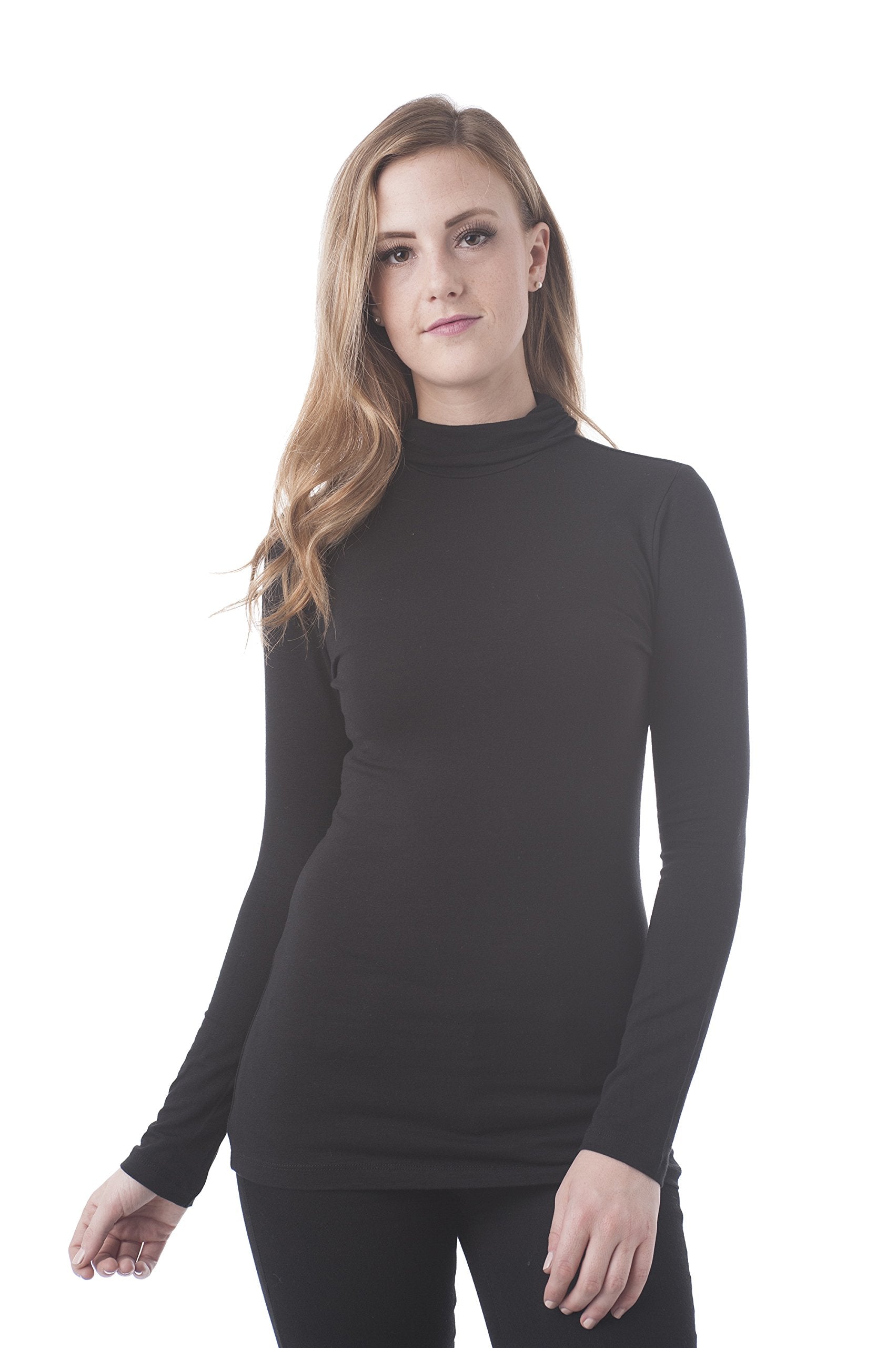 Khanomak Women's Long Sleeve Plain Turtle Neck Top Shirt
