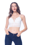 Khanomak Women's Lace Padded Bra lace-up Cutout strappy Style Crop Top