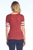 Women's Casual Stripe Short Sleeve V Neck Varsity Football Brushed Tee T-Shirt