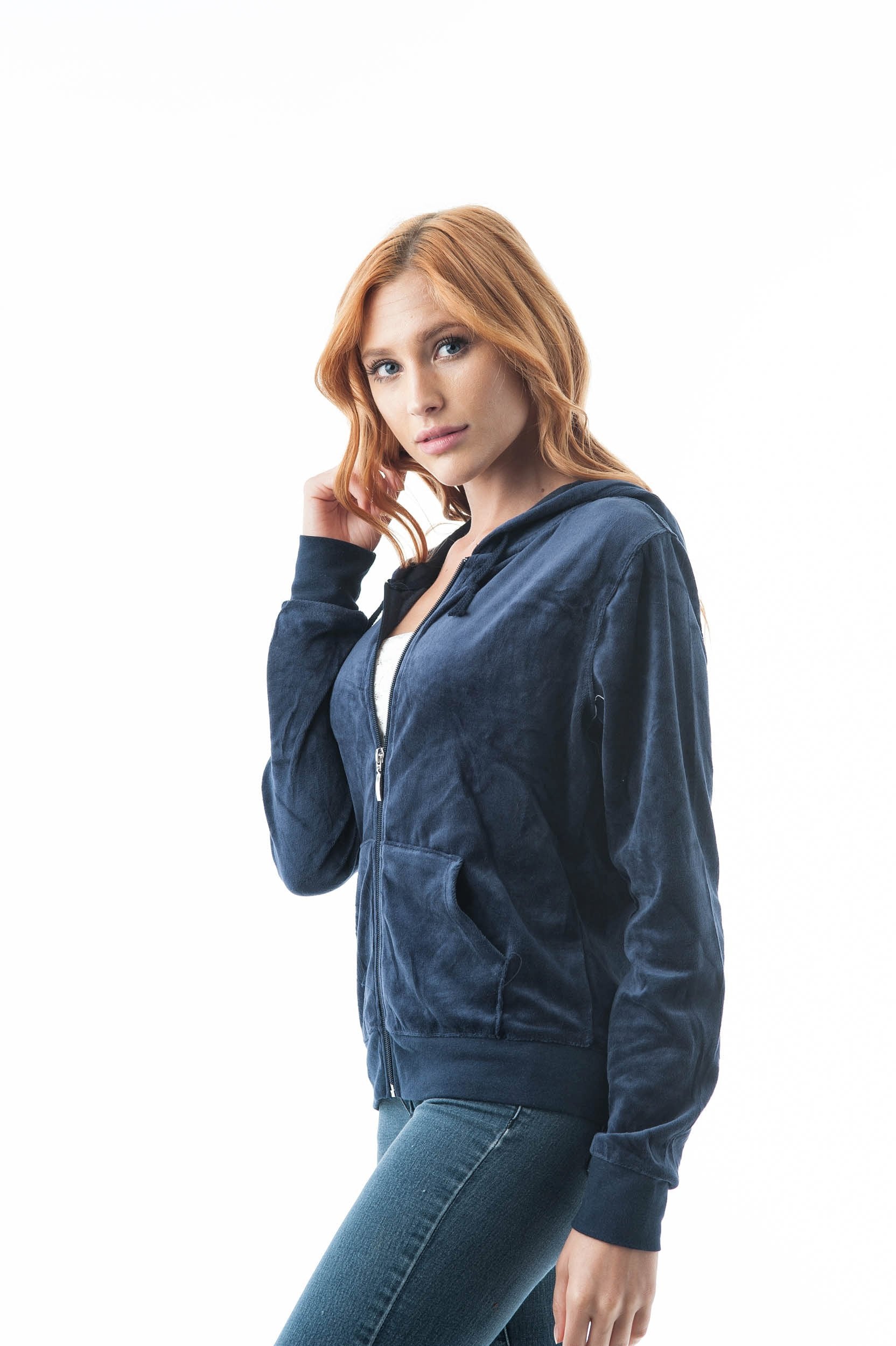 Velvet Velour Long Sleeve Drawstring hoodie Front Pockets Sweater Jacket