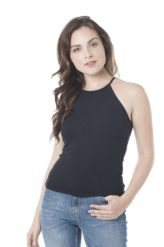 Women's High Neck Racerback Ribbed Cami Tank Top