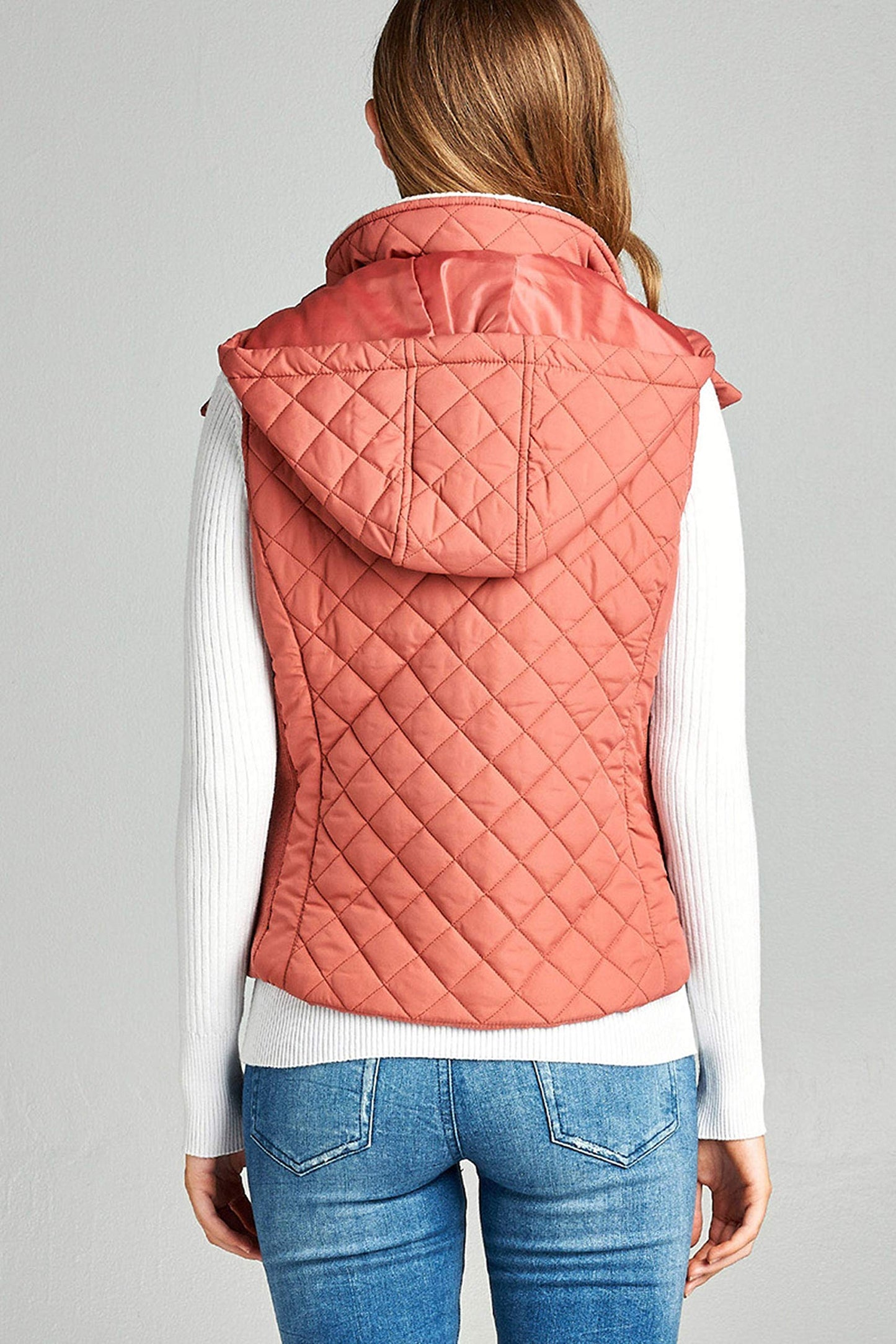 Khanomak Women's Shearling Lined Quilted Padding Hoodie Vest