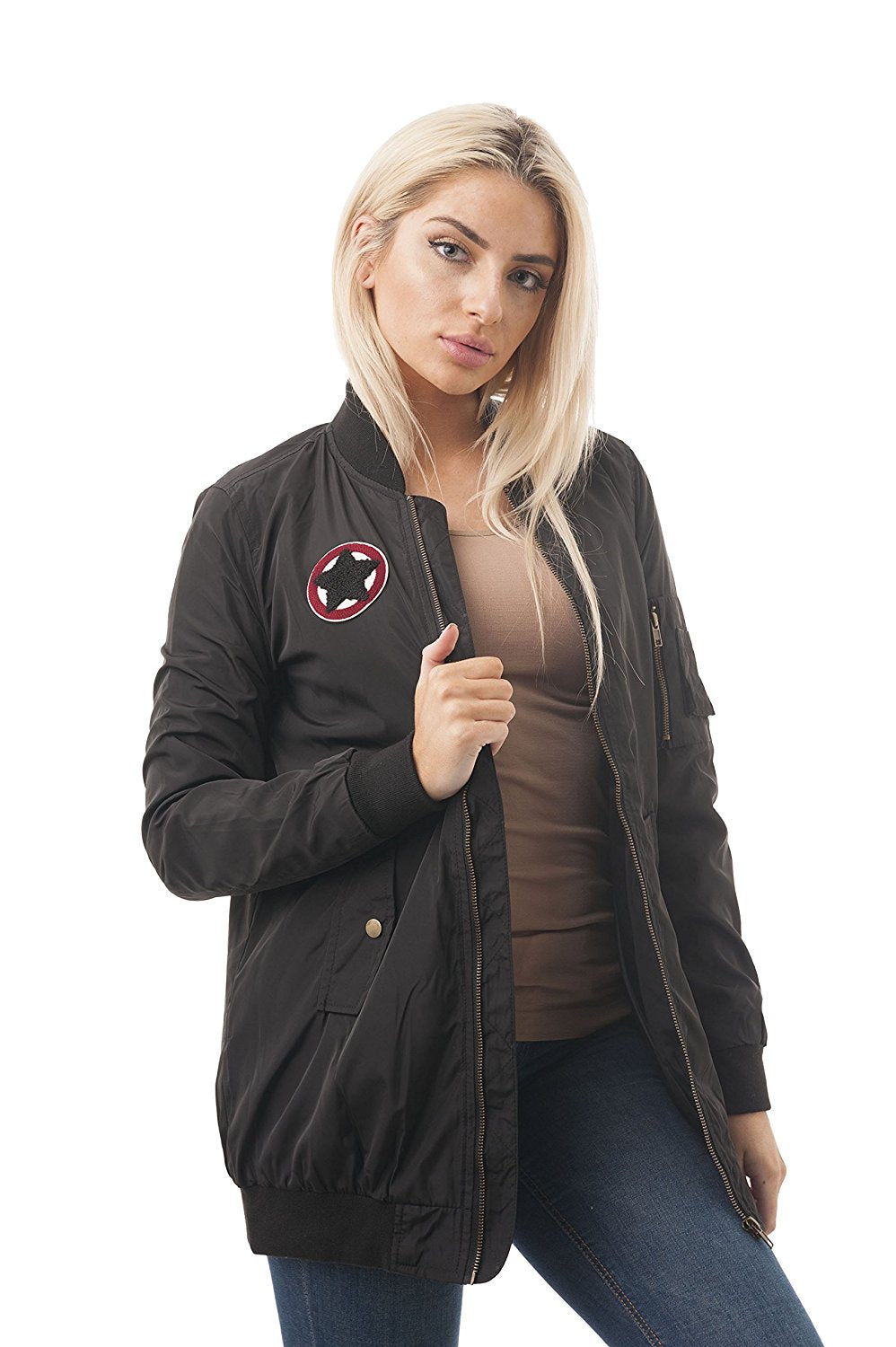 Long Sleeve Long Patch Bomber Jacket