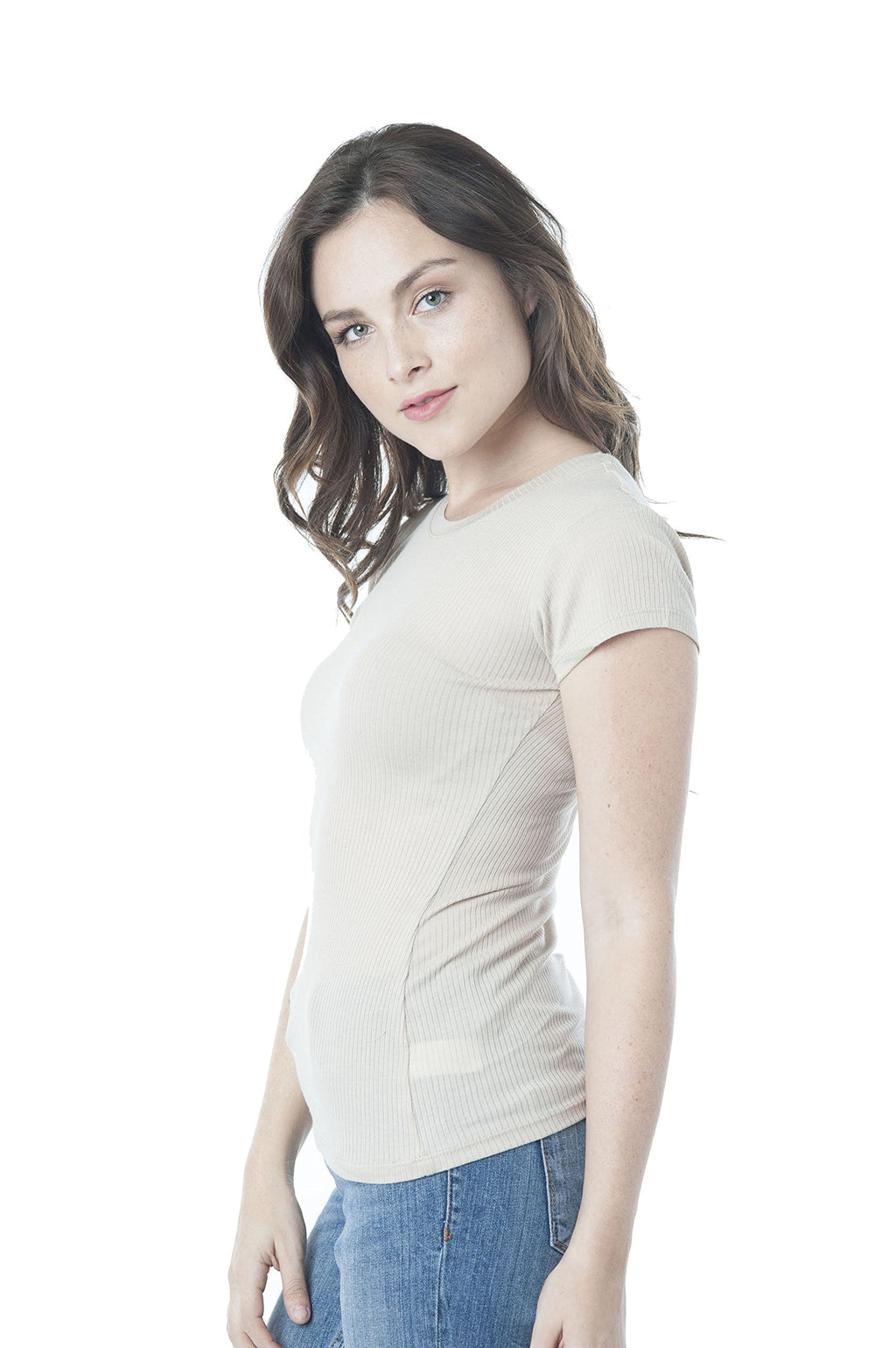 Khanomak Short Sleeve Crew Neck Ribbed Top