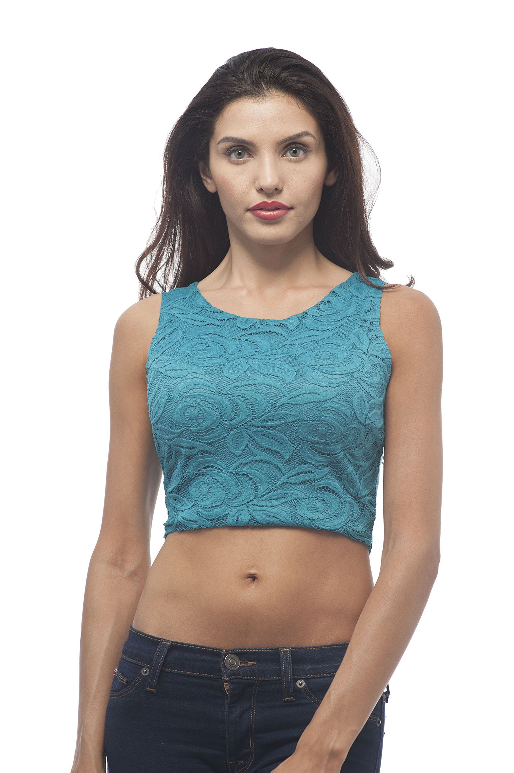 Hollywood Star Fashion Sleeveless Lace Crop Top With Zipper On Back