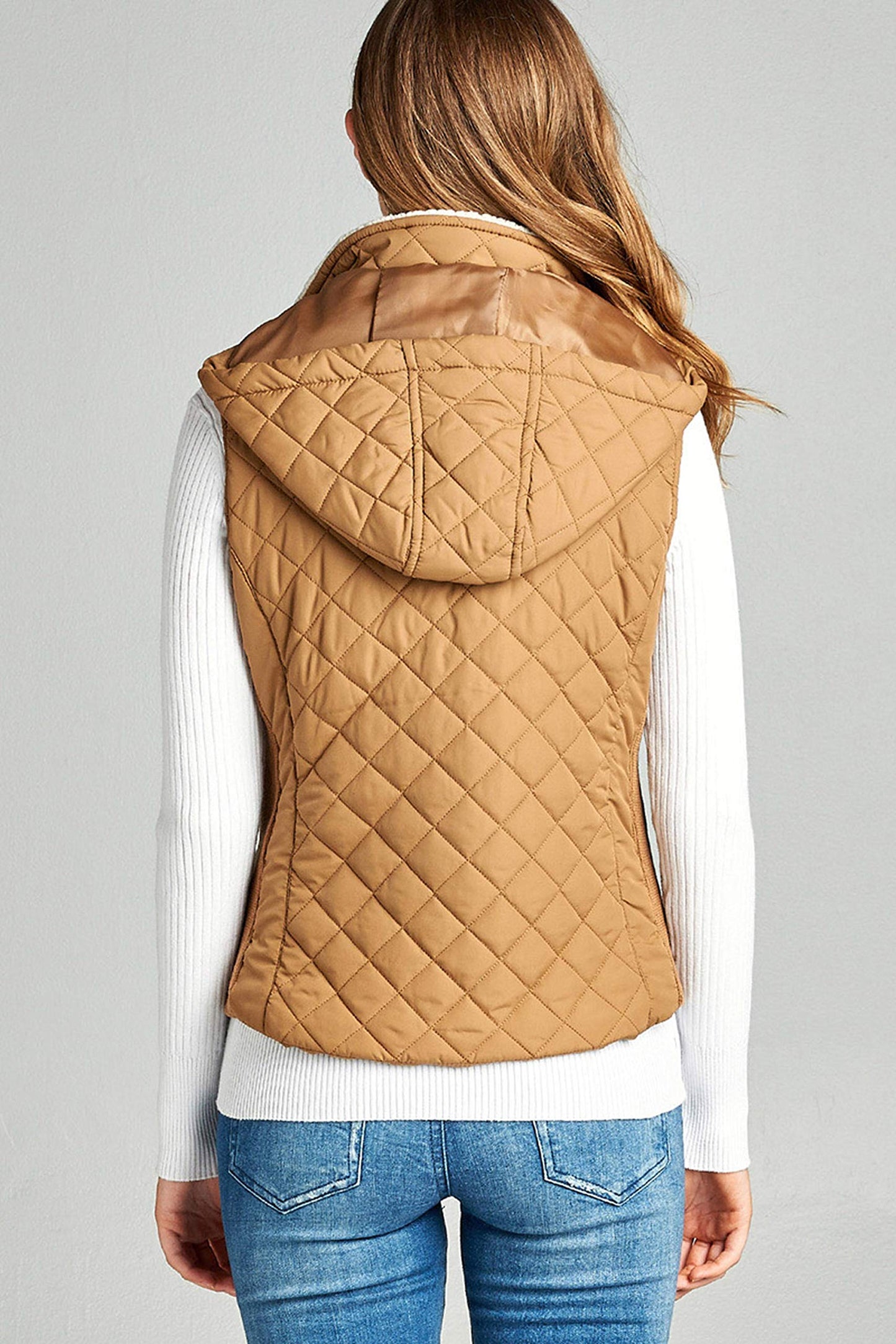 Khanomak Women's Shearling Lined Quilted Padding Hoodie Vest