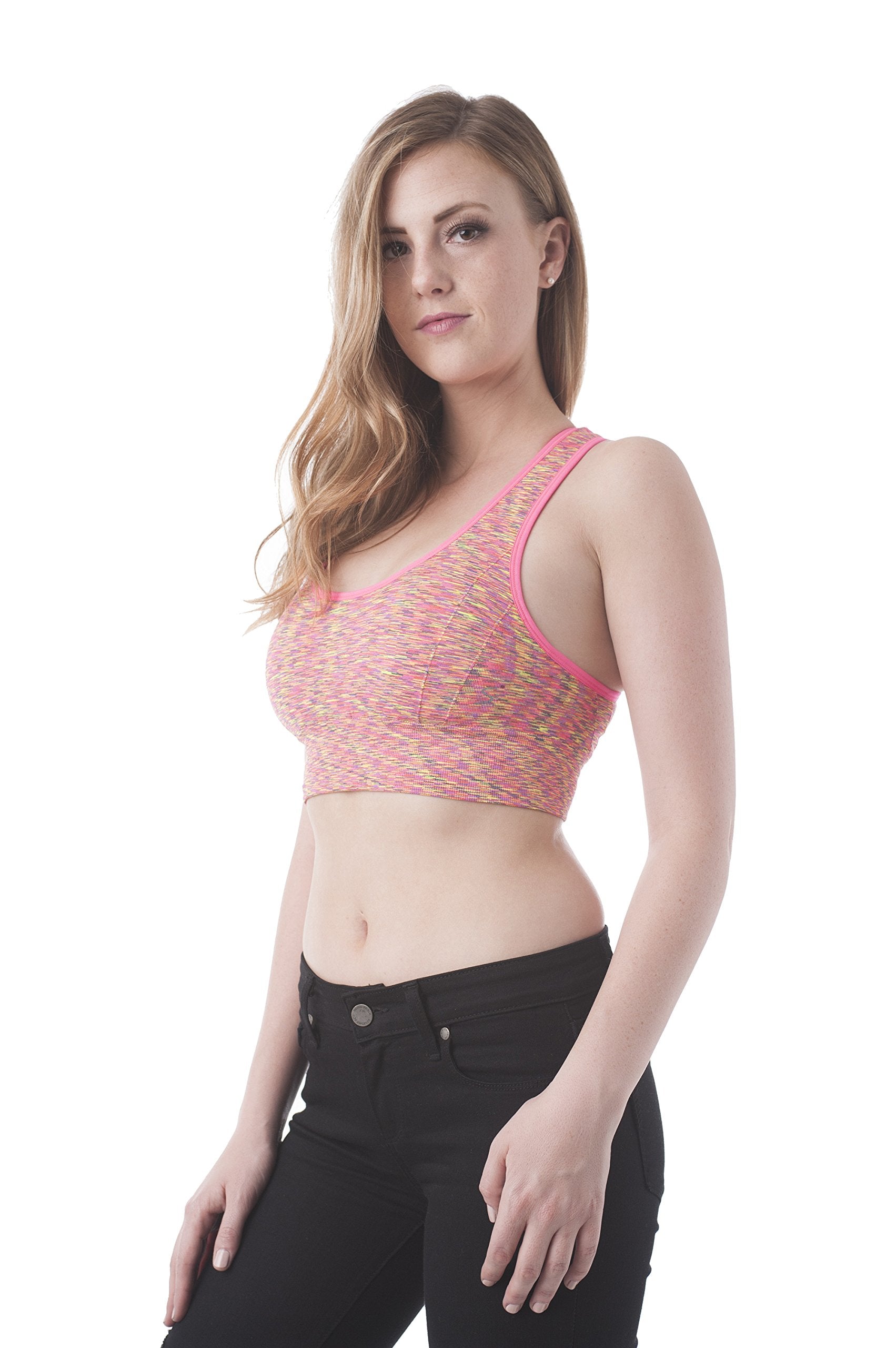 Women's Space Dyed Racer Back Sports Bra Workout Gym