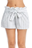 Women's Casual High-Rise Striped Self-Tie Ribbon Bow Elastic Stretch Paper Bag Waist Shorts