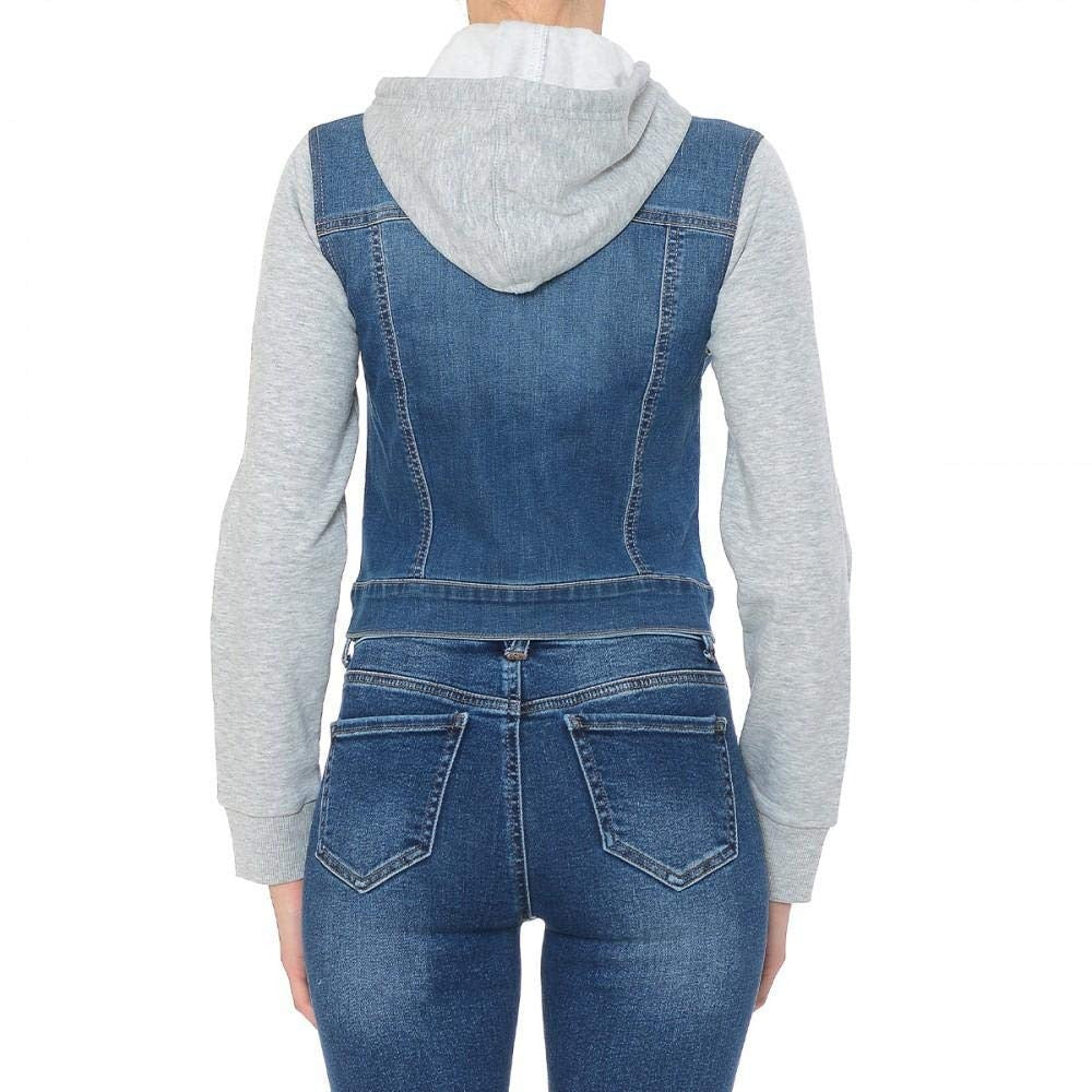 Women Fleece Sleeve and Hood Denim Jacket