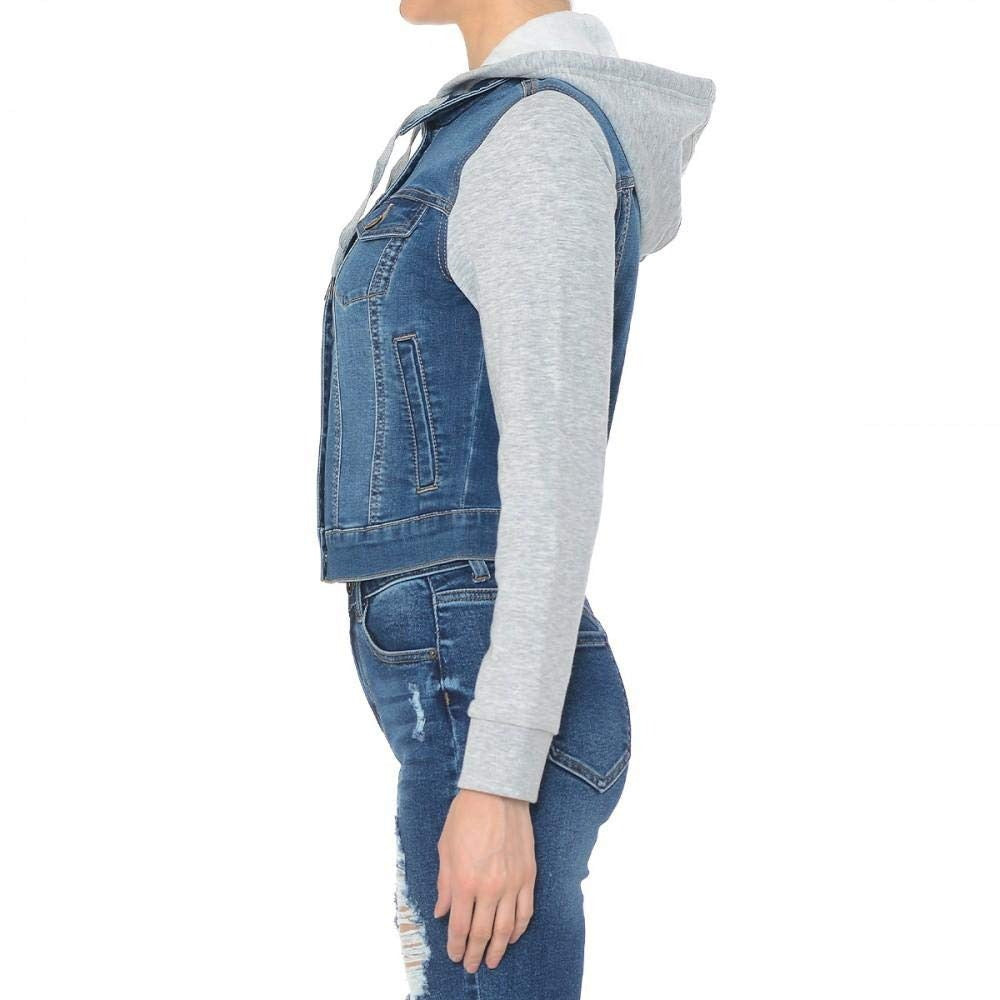 Women Fleece Sleeve and Hood Denim Jacket