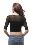 Hollywood Star Fashion v Neck Crop Top With Mesh Contrast