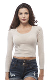 Hollywood Star Fashion Long Sleeve Scoop Neck Crop Top