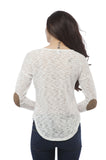 Hollywood Star Fashion Long Sleeve Round Neck With Elbow Patches Hacci Top