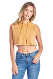Women's Cotton Short Sleeve Mineral Washed Boxy Oversized Drawstring Crop Top