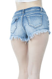 Khanomak Women's Denim Distress Frayed Hem Rip Short Shorts (Small, Light Blue)