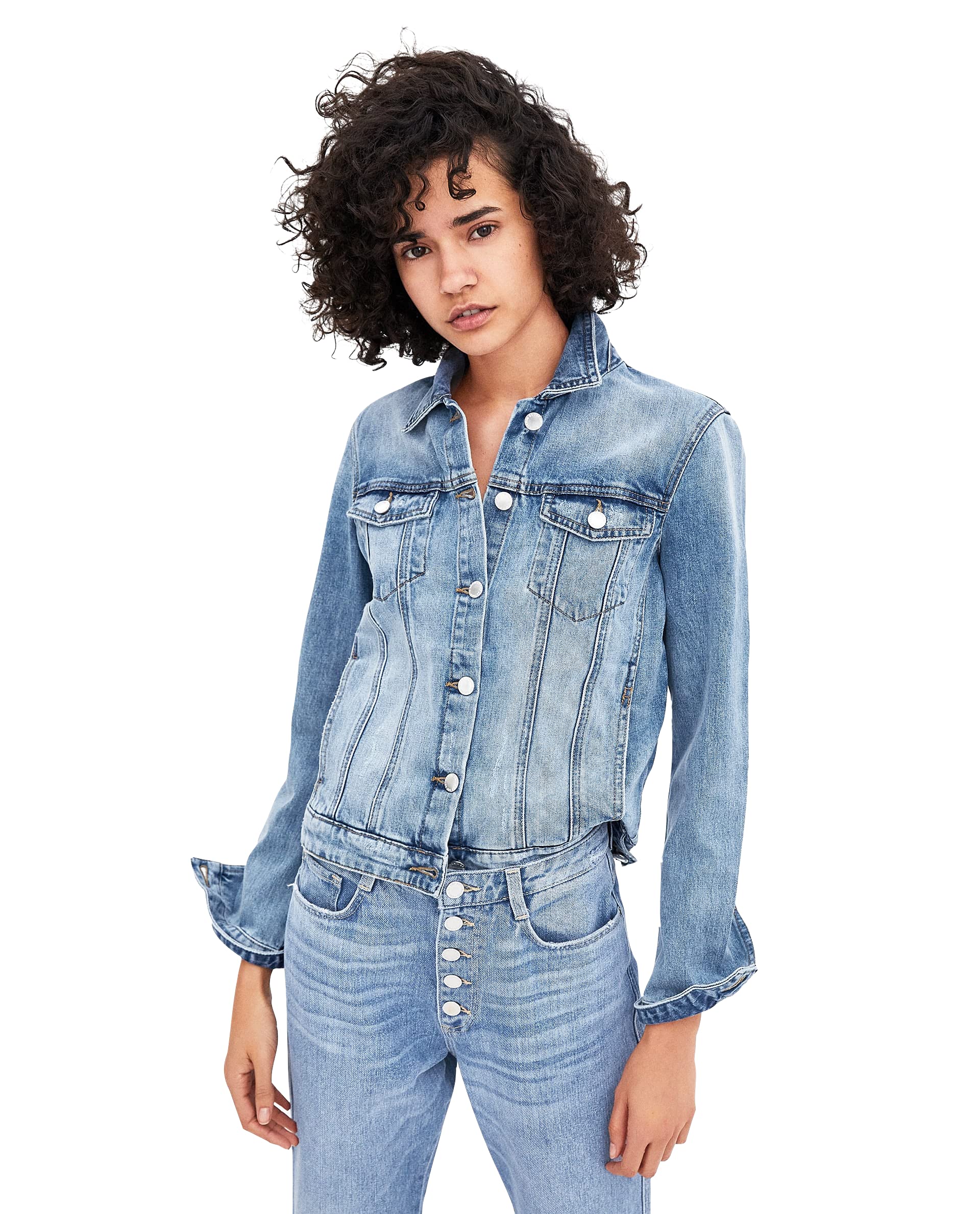 Classic Denim Jean Buttoned Front Long Sleeve Basic Collar Cotton Jacket