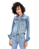 Classic Denim Jean Buttoned Front Long Sleeve Basic Collar Cotton Jacket