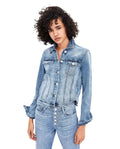 Classic Denim Jean Buttoned Front Long Sleeve Basic Collar Cotton Jacket