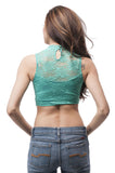 sleeveless lace mock neck crop top