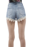 High Waisted Denim Shorts with lace Trim