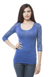Hollywood Star Fashion Crepe Span Top With Lace Contrast On Sleeve