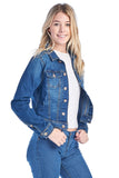 Women's Long Sleeve Basic Casual Classic Cotton Button Front Faded Wash Denim Jean Jacket
