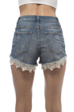 High Waisted Denim Shorts with lace Trim