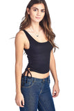 Sleeveless Ribbed Stretch Scoop Neck Side Lace Up Crop Tank Top