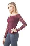 Khanomak Lace Crochet Long Sleeve Off The Shoulder Crop Top