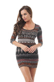 Aztec Print 3/4 Sleeve Mini Dress