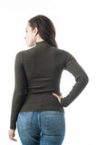 Plain Long Sleeve Mock Neck Fitted Ribbed Knit Sweater Top