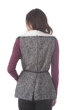 Sleeveless Faux Fur Lining Draped Collar Belted Tweed Vest