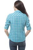 Button down half sleeve roll up flannel top with front pockets junior size