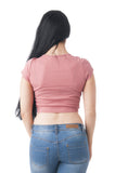 Short Sleeve Ribbed Front Knott Crop Top