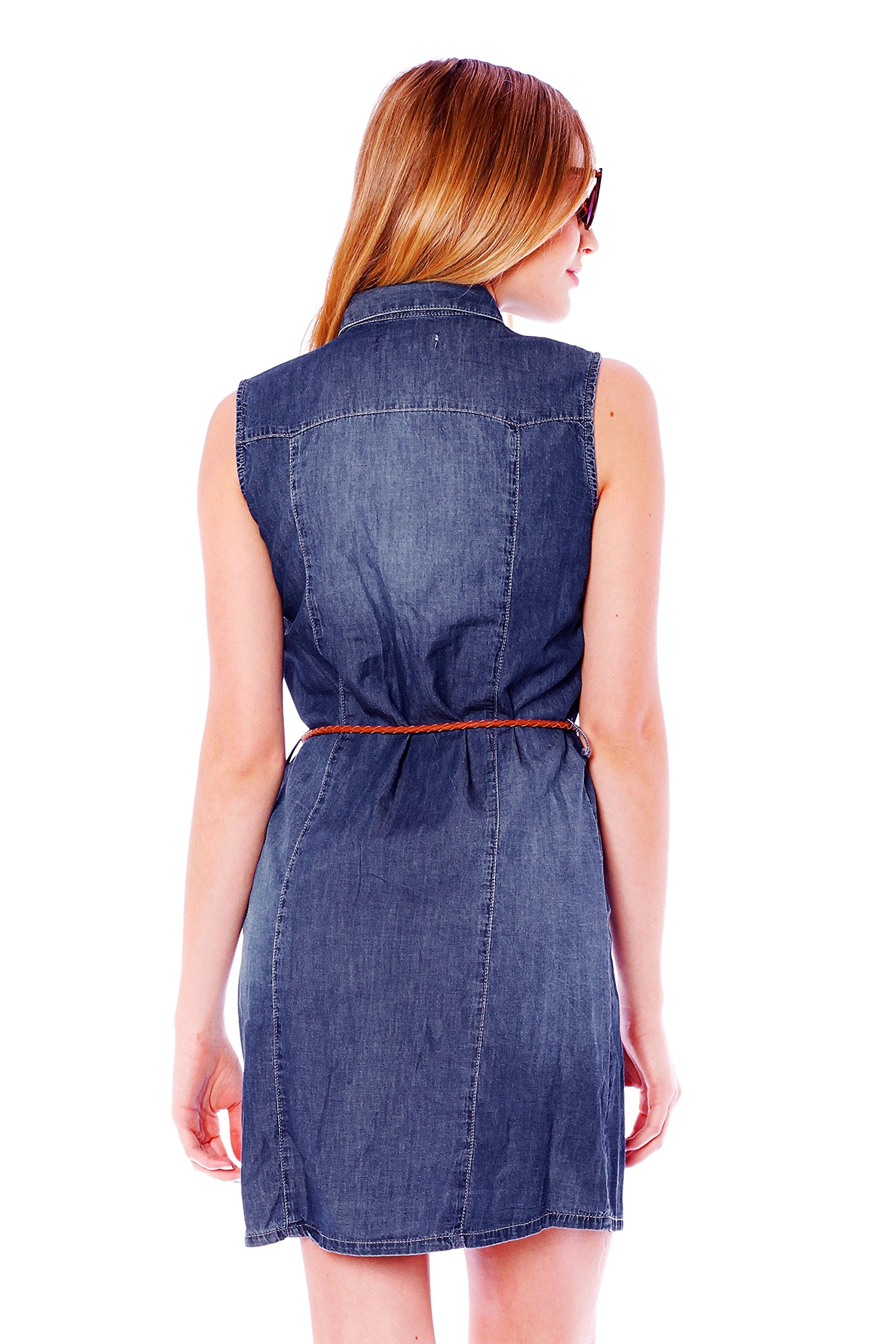 Khanomak Sleeveless Denim Shirt Dress with Belt
